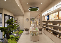 Étagère de présentation en bois peinte sur mesure pour boutique de beauté, mobilier de présentation de parfums personnalisé, design d'intérieur moderne pour magasin de cosmétiques