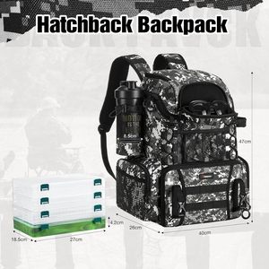Zaino da pesca Premium in PVC e Nylon con portabroda e 4 scatole per attrezzatura impermeabile da pesca all'aperto con copertura antipioggia - Product Image 4