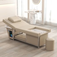 Lit de lavage capillaire et de spa pour les pieds avec commande tactile, appui-tête réglable et bac de lavage pour salon de beauté et spa