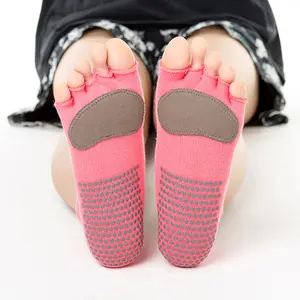 Xinanghui Leather Mat Open Back Open Toe Pilates Socks Ladies Cotton Professional Non-slip Sports Five-finger Split Toe Yoga Soc