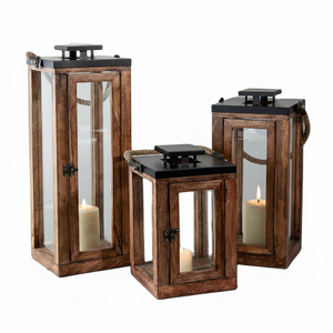 Diseño de lujo hecho a mano de madera vela linterna conjunto de 3 fabricante antiguo hogar Decoración madera vela linterna proveedor - Product Image 1