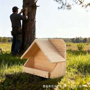 Casa para Pájaros de Madera Sólida, para Montar en Árbol, Acabado Natural, Hábitat para Aves de Jardín - Product Image 1