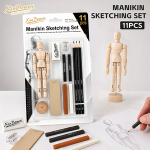 Set da <span class=keywords><strong>Disegno</strong></span> Xin Bowen 11 Pezzi, Manichino in Legno, Matite per Schizzi, Carboncini, Materiali Artistici per Pratica di <span class=keywords><strong>Disegno</strong></span> - Product Image 1