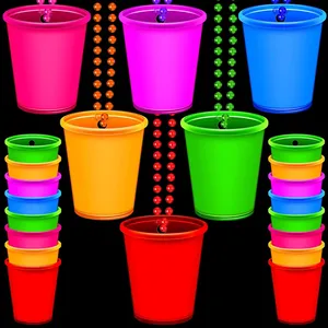 Hot sale Glowing Plastic Shot Glass on Beaded Necklace Luminous Shot Glass Necklace for Bride Shower Wedding Bachelorette Party