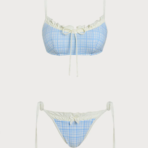 Prodotti Estivi di Alta Qualità, Produttore OEM, Logo Personalizzato, Costume da Bagno Ecologico a Quadretti Blu per Ragazze Adolescenti - Product Image 5