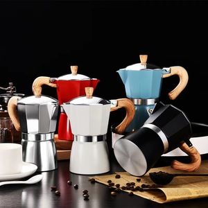 マルチカラーアルミストーブトップエスプレッソコーヒーメーカーエスプレッソモカポット木製ハンドル付き - Product Image 2