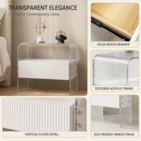 Table de chevet de luxe en acrylique durable avec tiroir cannelé, table de nuit moderne transparente pour appartement et mobilier de chambre d'hôtel