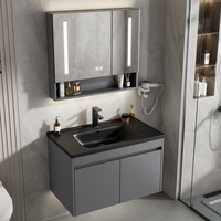 Miroir intelligent minimaliste gris, armoire de salle de bain, lavabo en céramique monobloc, meuble en alliage d'aluminium, sans marque DF526 gris-noir, sans logo