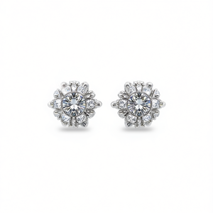 Boucles d'oreilles à fleurs en or blanc avec cristaux ronds sertis de strass pour femmes, bijoux classiques de mariage - Product Image 1