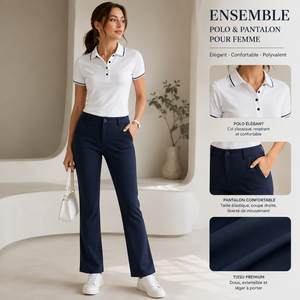 Ensemble pour femme, pantalon et polo stretch, tenue de bureau décontractée, ensemble deux pièces, logo personnalisé, uniforme de bureau, performance féminine, OEM ODM - Product Image 1