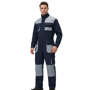 Combinaison de travail bleu marine pour homme avec empiècements gris, résistante à l'abrasion, en coton, uniforme, service OEM personnalisé, unisexe, toutes saisons, certifiée CE - Product Image 1