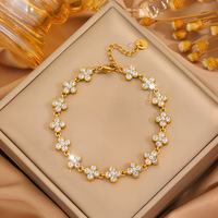 Gelang pesona bunga berlian penuh zircon warna-warni mewah grosir, berbahan stainless steel, untuk wanita