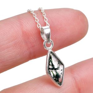 Collar con Colgante de Ágata Musgosa en Forma de Cometa, Plata de Ley 925, Engaste de Bisel, Solitario Geométrico, Joyería para Mujer, Uso Diario - Product Image 1