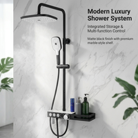 Ensemble de douche pluie moderne en laiton avec mitigeur eau chaude/froide, robinet doseur, système de douche de salle de bain avec étagère de rangement, design de luxe