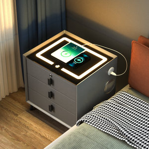 Table de chevet intelligente avec 3 tiroirs Table de chevet à chargement USB Table de chevet basse avec haut-parleur et charge sans fil Tiroirs de chambre à coucher
