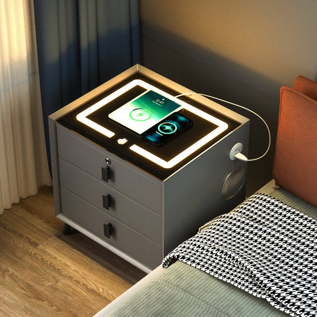 With 3 Drawers Smart Bedside Table USB Charging Nightstand Coffee End Table With Speaker and Wireless Charge Bed Room Drawers