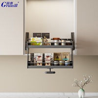 Étagère de rangement murale multifonctionnelle à levage et descente pour cuisine, organisation des assaisonnements, et présentoir de placard