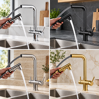 Robinet d'évier de cuisine avec douchette extractible, double poignée, filtre 3-en-1, mitigeur eau chaude et froide, robinet d'eau potable, à poser sur le comptoir