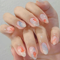 Uñas Postizas Reutilizables de Cobertura Completa con Diseño de Flores Francesas y Puntos Rosas, 24 Piezas