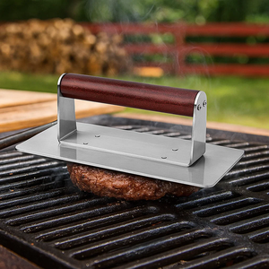 Presse à viande en acier inoxydable avec manche en bois, presse à hamburgers et <span class=keywords><strong>bacon</strong></span> robuste pour grillades et cuisson sur plaque chauffante - Product Image 3