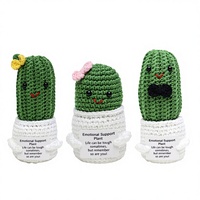 Vente en gros de jolies plantes cactus en crochet faites à la main, jouets en pot avec étiquette positive pour la décoration de la maison ou du bureau