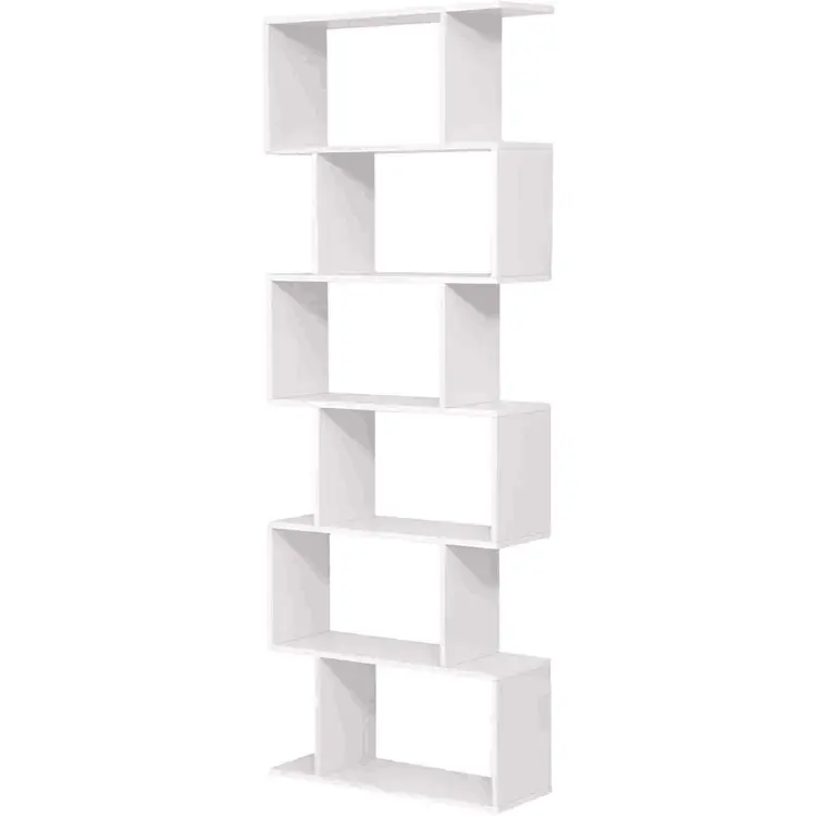 सफेद फ्रीस्टैंडिंग शेल्विंग यूनिट लकड़ी का बुककेस क्यूब डिस्प्ले बुक शेल्फ 6-टियर बुकशेल्फ़ लिविंग रूम फर्नीचर