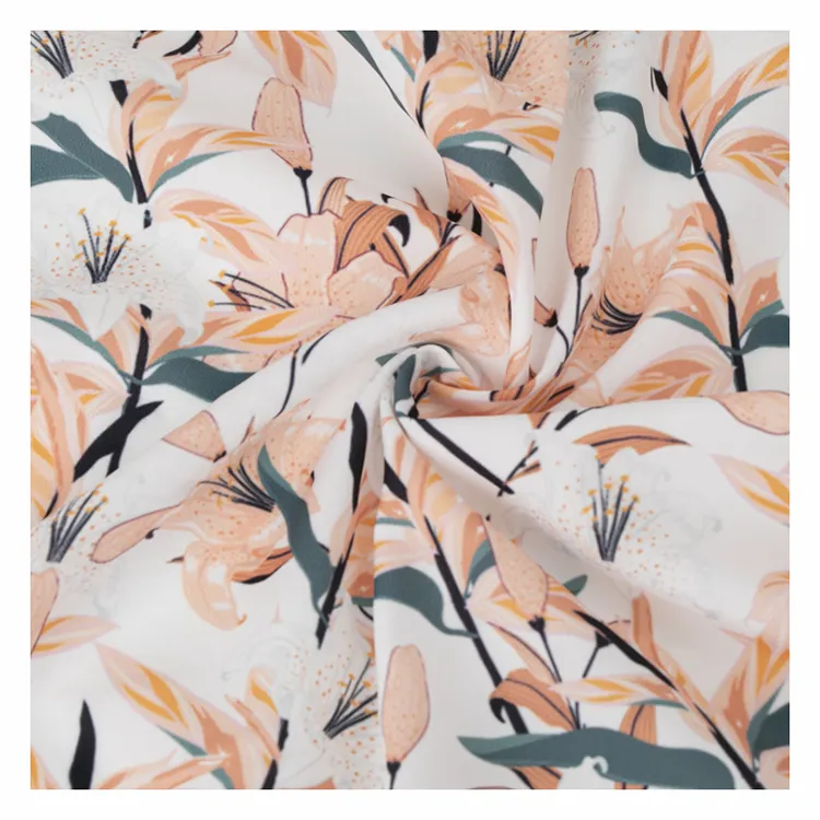 U See Custom 100% Polyester Sublimation Printed Soft Chiffon Fabric Printing Pink Flower Pattern for Chiffon Dress Blouse