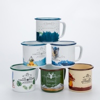 Tasse de camping en métal à bord roulé réutilisable avec logo personnalisé en gros 350 ml avec poignée en émail de 11/12/16oz tasse à utiliser pour feu de camp