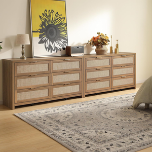 Ensemble de commode en rotin Rangement à 6 tiroirs avec poignées en rotin et or pour chambre principale ou salon - Product Image 6