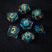 Ensemble de dés en résine liquide scintillante DND, dés polyédriques pour jeux de rôle avec numéros dorés