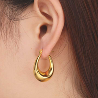 Boucles d'oreilles créoles ovales en acier inoxydable étanche plaqué or 18 carats PVD, creuses et bombées, pour femme, tendance