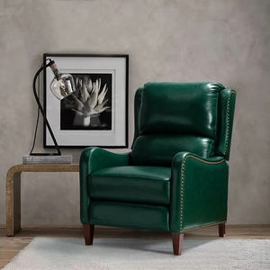 Genuine <strong>Leather</strong> Manual <strong>Recliner</strong> Push Back <strong>Recliner</strong> Chair with Solid Wood Legs Nailhead Trim <strong>Armchair</strong> for Living Room - Product Image 5