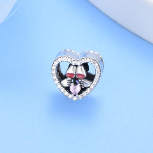 ファインS925スターリングシルバー赤ワインクリンキンググラスハートビーズチャーム女性用ギフトDIYブレスレットアクセサリー - Product Image 3