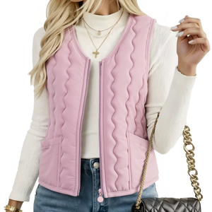 Minimalistisch, mouwloos, geïsoleerd vest voor dames, effen kleur polyester gewatteerd vest met ritssluiting - Product Image 4