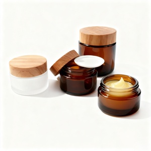 Pot cosmétique de luxe vide en verre dépoli de 40, 50 et 100 ml, motif bois, avec capuchon en plastique pour crème de soin et crème contour des yeux - Product Image 1