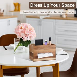 Wooden Tissue Box Organizer <b>Desktop</b> Storage Rack Modern Farmhouse Decor - Product Image 1