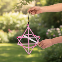 Instrument de sonothérapie en cristal de quartz rose de haute qualité, type Merkaba, pour bain sonore et méditation, avec sac de transport