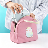 Tas Makan Siang Bento Terisolasi Genggam dengan Ritsleting, Bahan Poliester Tebal, Tempat Penyimpanan Makanan untuk Siswa Sekolah Dasar