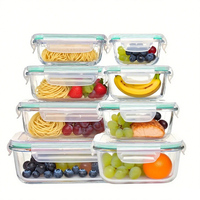Groothandel 8-delige set borosilicaat glazen voedselcontainers met luchtdichte deksels huishoudelijke keuken voedselopberger