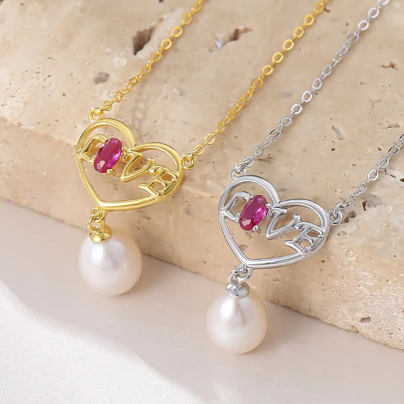Korean New Design S925 Sterling Silver Heart Pearl Pendant Necklace Fashion Jewelry Valentine's Day Gift Wholesale Custom