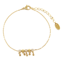 Pulsera de Acero Inoxidable Chapada en Oro PVD de 14K de Alta Calidad al por Mayor con Cinco Bolas, Joyería de Moda para Mujer, Hipoalergénica