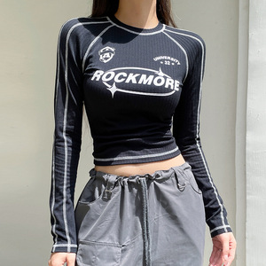 Streetwear Y2k Chemise à manches longues imprimée sur mesure pour femmes de haute qualité Slim Fit Crop Tops T-shirts d'entraînement - Product Image 2