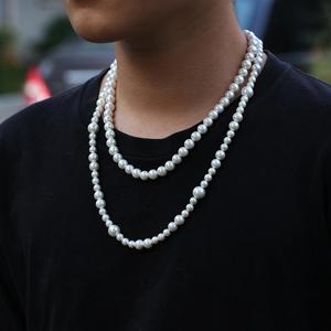 Shell Pearl Beaded Chain <strong>Long</strong> <strong>Necklace</strong> Hanging Iced Out Stainless Steel Cross Charms Rapper Jewelries - Product Image 5