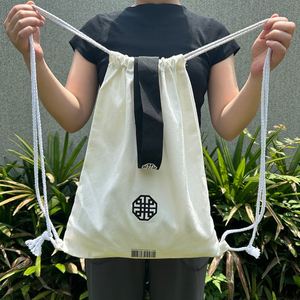 OEM Gift <b>Drawstring</b> White Color Cotton Tote Bag Customized Eco Friendly Cotton <b>Drawstring</b> <b>Backpack</b> With Handle - Product Image 3