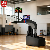 But de basket-ball pliable pour compétition en salle, système de support mécanique non hydraulique avec roues mobiles pour arène sportive