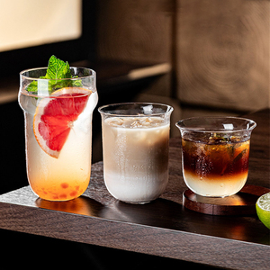 Vente en gros de tasses à café en <span class=keywords><strong>verre</strong></span> <span class=keywords><strong>transparent</strong></span> de style INS, à large ouverture, rayées, pour café, thé aux fruits, latte, pour café, bar, vaisselle - Product Image 1