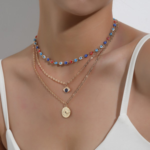 Collana con ciondolo con perline diaboliche multistrato per ragazze alla moda esagerata con occhi fortunati colorati <span class=keywords><strong>collane</strong></span> con ciondolo - Product Image 1