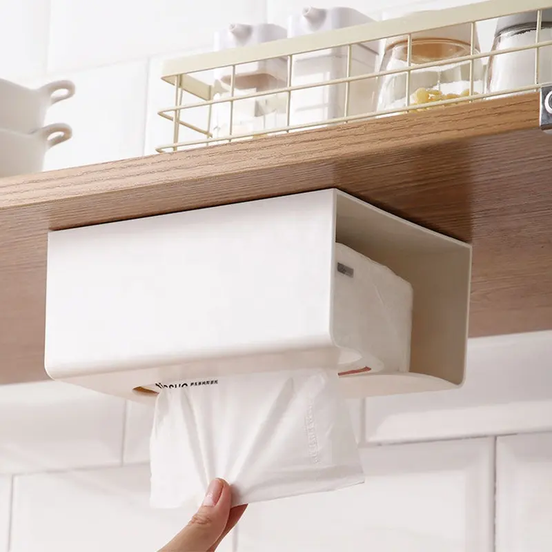 Wall mount plastic kitchen cabinet toilet tissue paper towel holders with storage