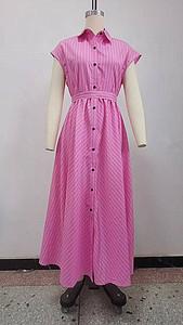 Summer Women's Striped Shirt Collar Short Sleeve Waist-cinched Button-<b>down</b> Dresses Fashion - Product Image 4