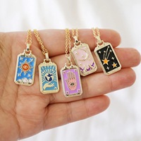 Accessoires de bijoux DIY, pendentif rectangulaire en forme de lune, d'étoile et de soleil, plaqué or 18 carats, émail, design de carte de tarot, collier de créateur
